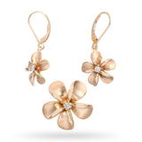 14k Rose Gold Plumeria Flower Diamond Earrings and Pendant Set