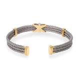 Vintage Yellow Gold and Stainless Steel Diamond X Cuff Bracelet