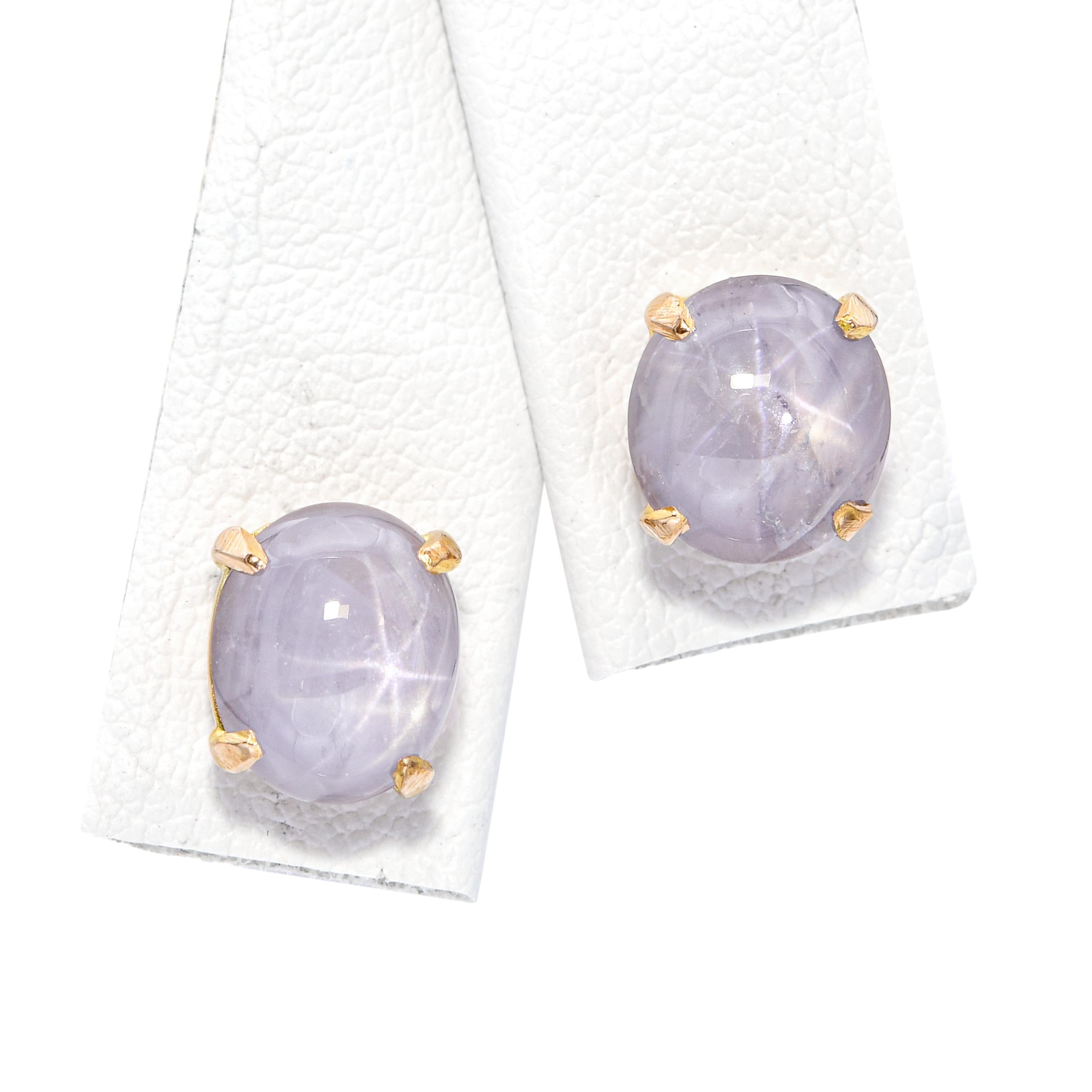 Vintage 16k Yellow Gold Greyish Blue Star Sapphire Earrings & Pendant Set