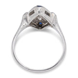 Art Deco 18k White Gold 0.55tcw Old Euro Diamond and Sapphire Engraved Ring