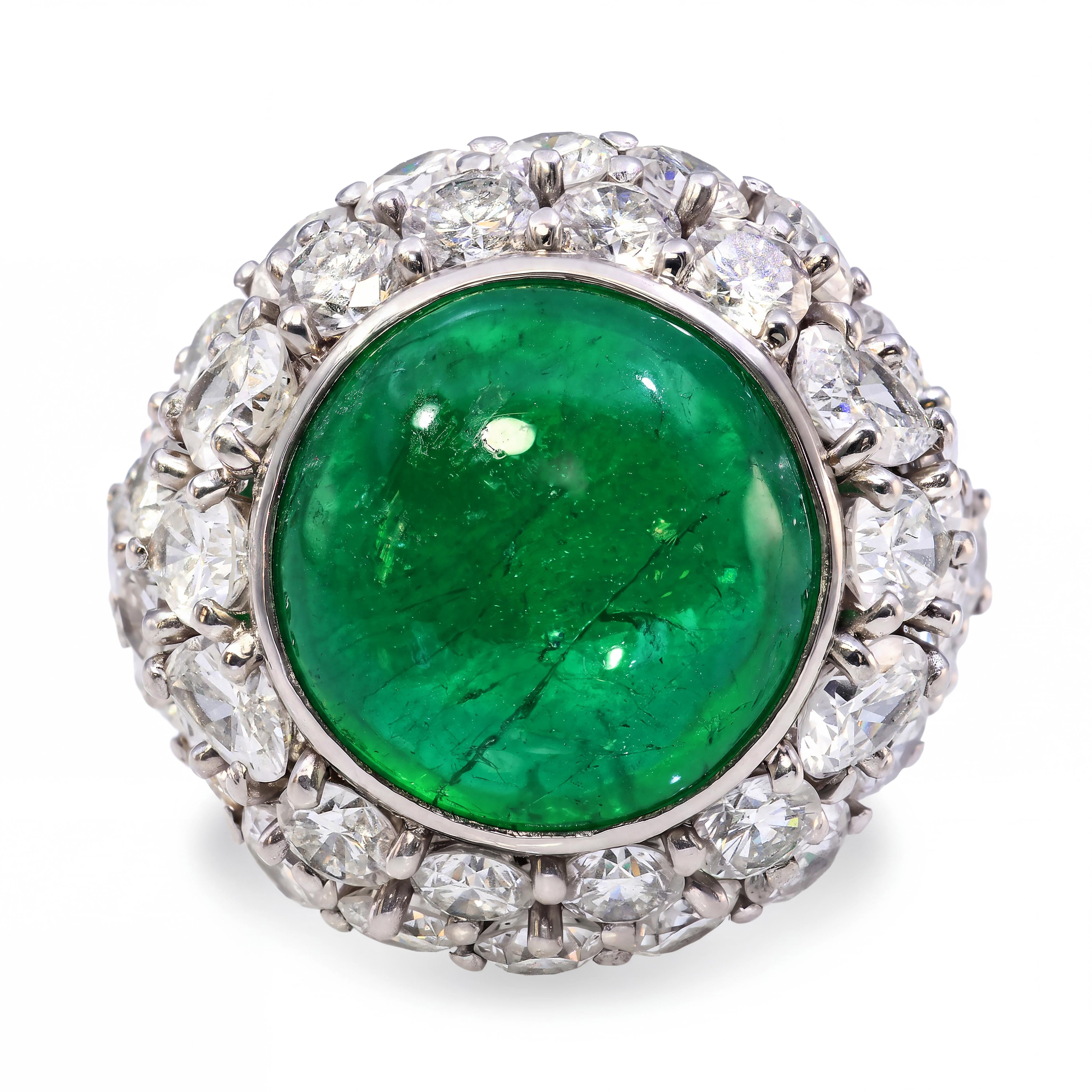Platinum 7.52ct Colombian Emerald and 5.30tcw Diamond Ring