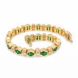 14k Yellow Gold Bezel Set Zambian Emerald and Diamond Line Bracelet