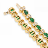 14k Yellow Gold Bezel Set Zambian Emerald and Diamond Line Bracelet
