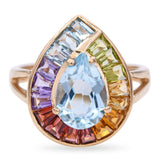 14k Yellow Gold Aquamarine and Multi Gemstone Halo Ring