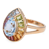 14k Yellow Gold Aquamarine and Multi Gemstone Halo Ring