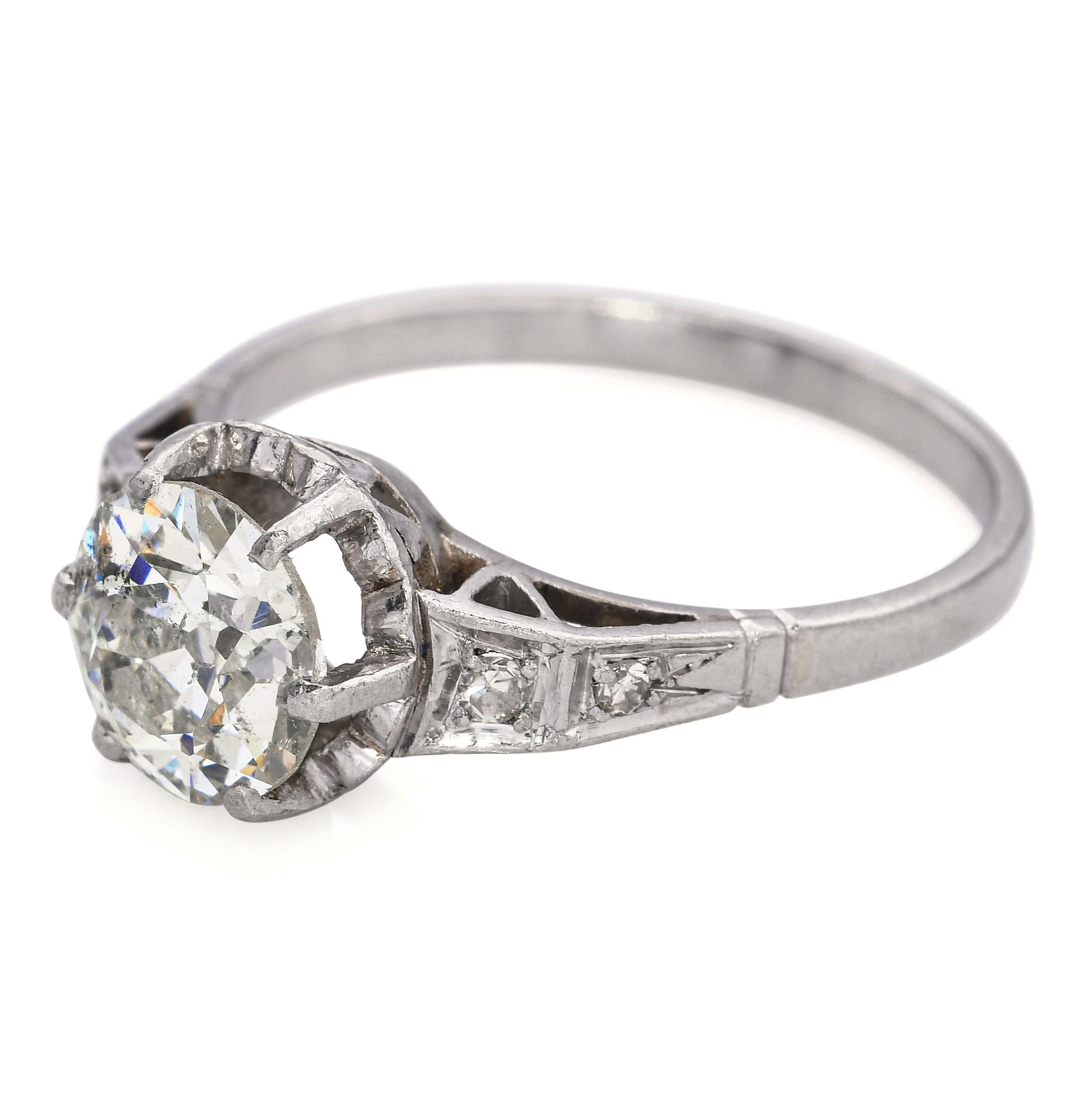 Antique Platinum 1.57tcw Old Euro Diamond Engagement Ring