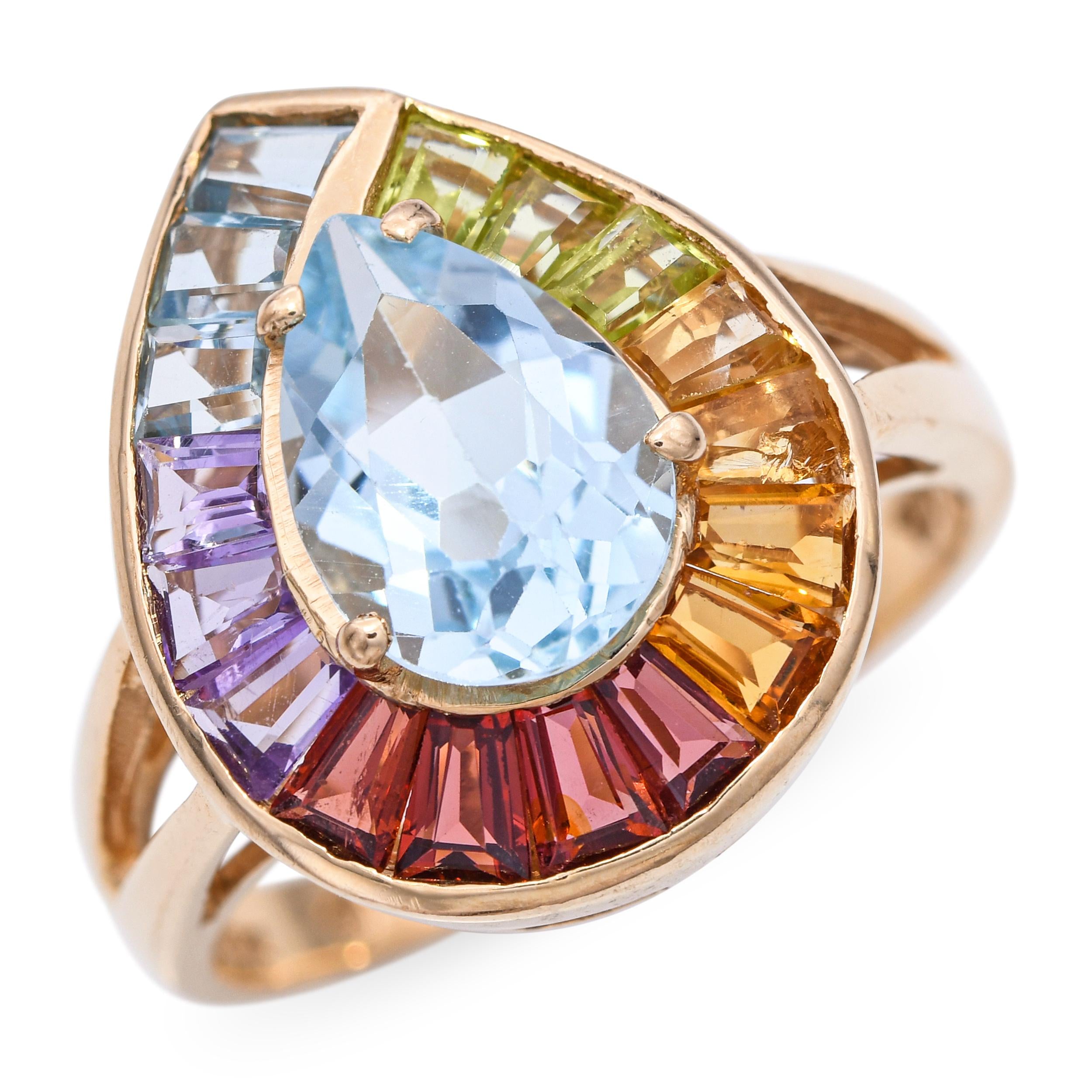 14k Yellow Gold Aquamarine and Multi Gemstone Halo Ring