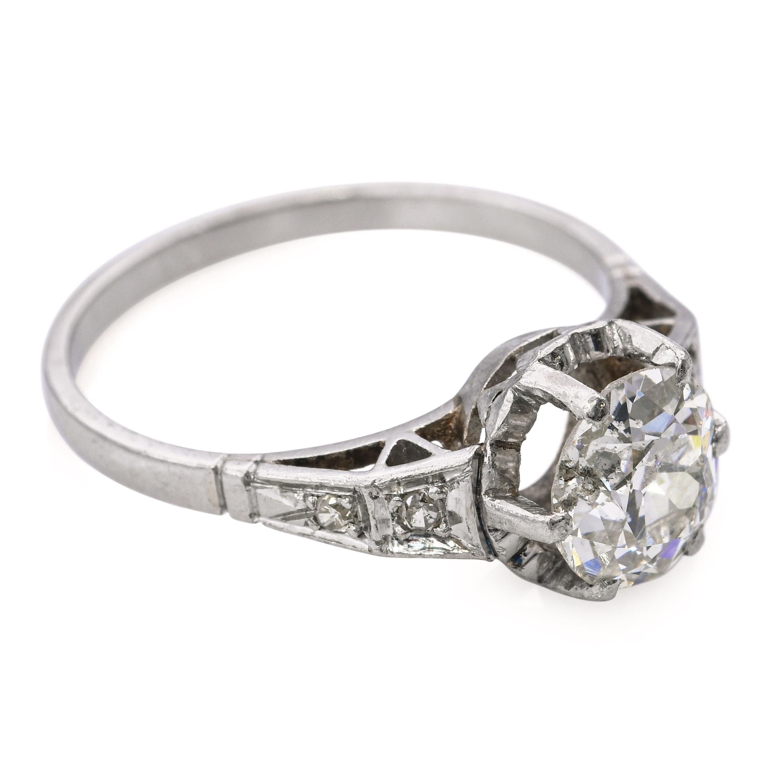 Antique Platinum 1.57tcw Old Euro Diamond Engagement Ring