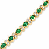 14k Yellow Gold Bezel Set Zambian Emerald and Diamond Line Bracelet