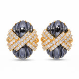 Hammerman Brothers 18k Yellow Gold Diamond and Hematite Huggie Earrings