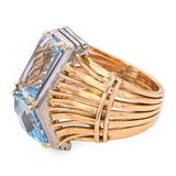 Vintage Retro 17k Yellow Gold and Silver 7.65tcw Aquamarine Statement Ring