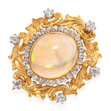 Antique 23k Yellow Gold Art Nouveau 7.43ct Fire Opal & Old Euro Diamond Brooch