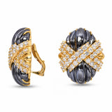 Hammerman Brothers 18k Yellow Gold Diamond and Hematite Huggie Earrings