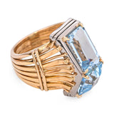 Vintage Retro 17k Yellow Gold and Silver 7.65tcw Aquamarine Statement Ring