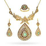 Antique Persian Yellow Gold 1.2tcw Emerald and Polki Diamond Jewelry Set
