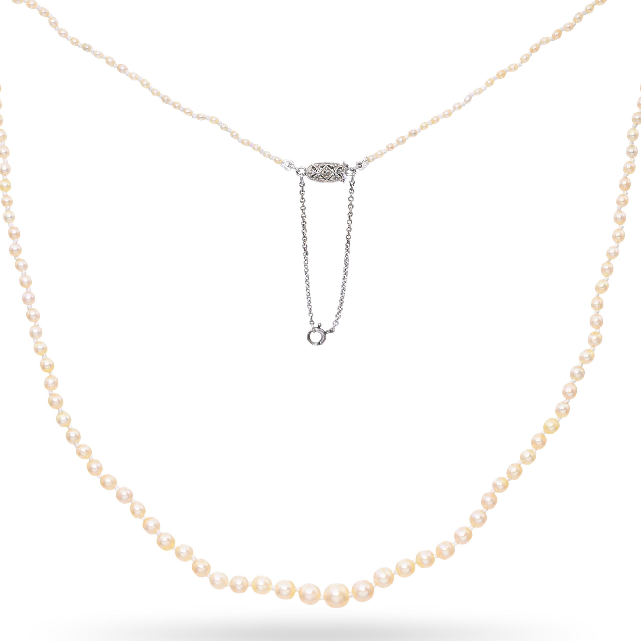 GIA Certified Natural Graduated Pearl Necklace with Diamond Platinum Clasp