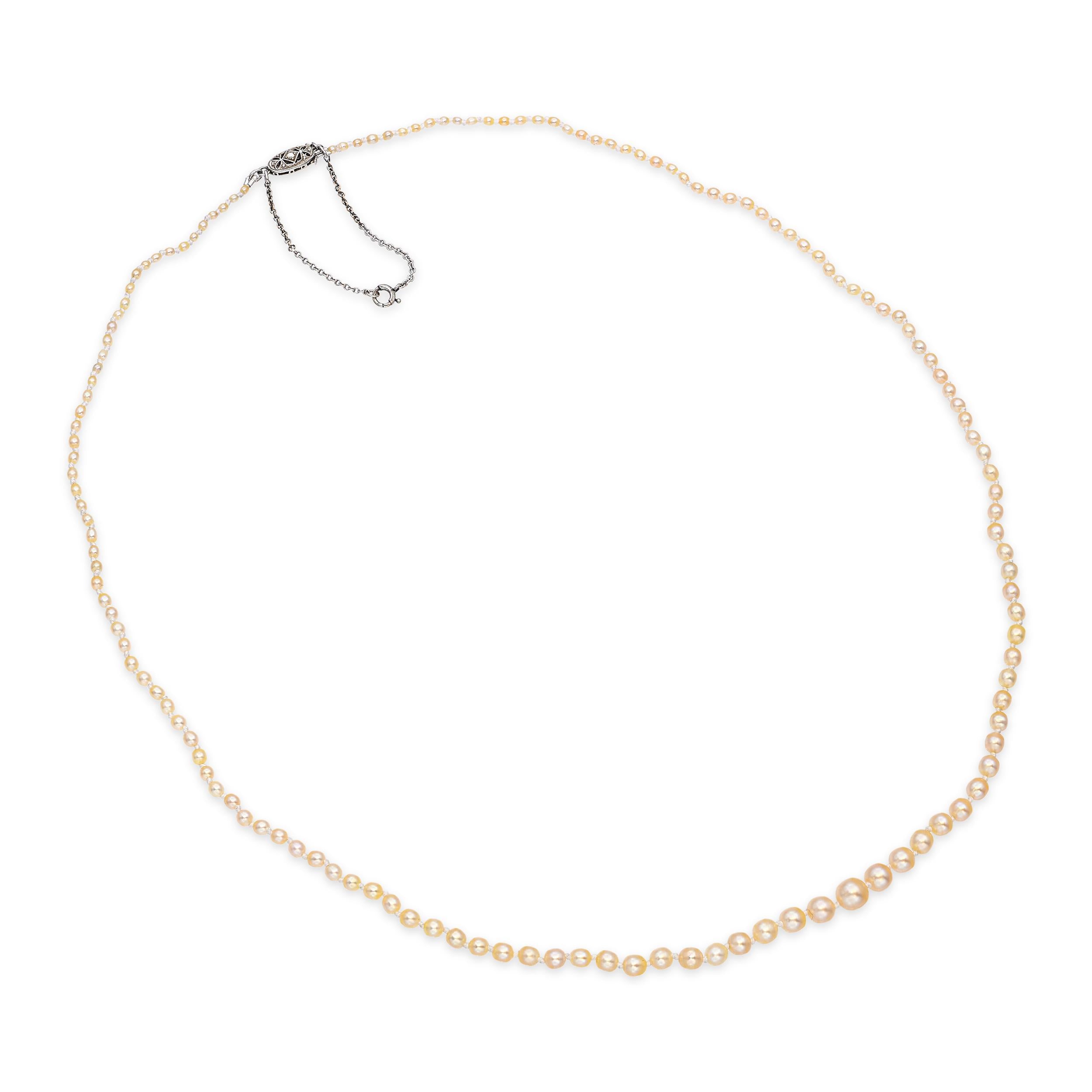 GIA Certified Natural Graduated Pearl Necklace with Diamond Platinum Clasp