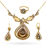 Antique Persian Yellow Gold 1.2tcw Emerald and Polki Diamond Jewelry Set