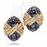 Hammerman Brothers 18k Yellow Gold Diamond and Hematite Huggie Earrings
