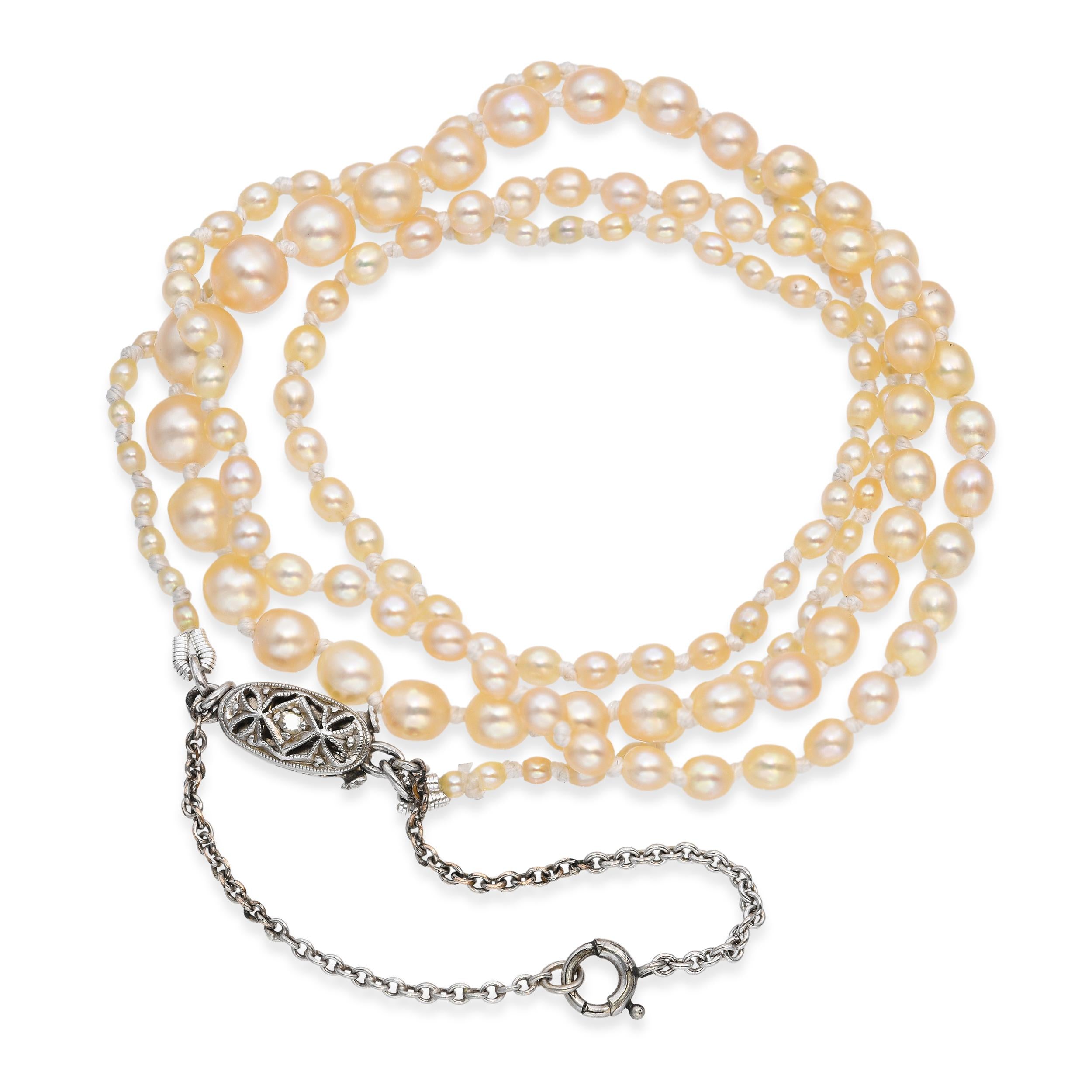 GIA Certified Natural Graduated Pearl Necklace with Diamond Platinum Clasp