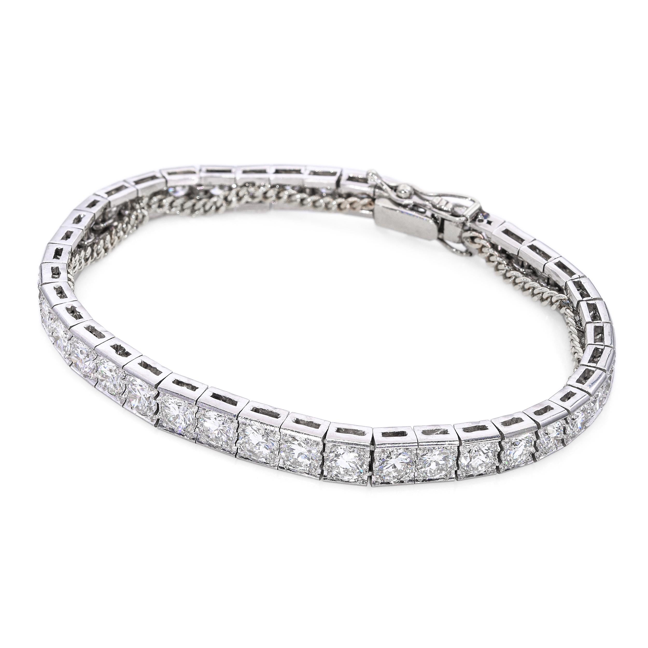 Art Deco Platinum 7tcw I VS1 Old European Cut Diamond Tennis Bracelet