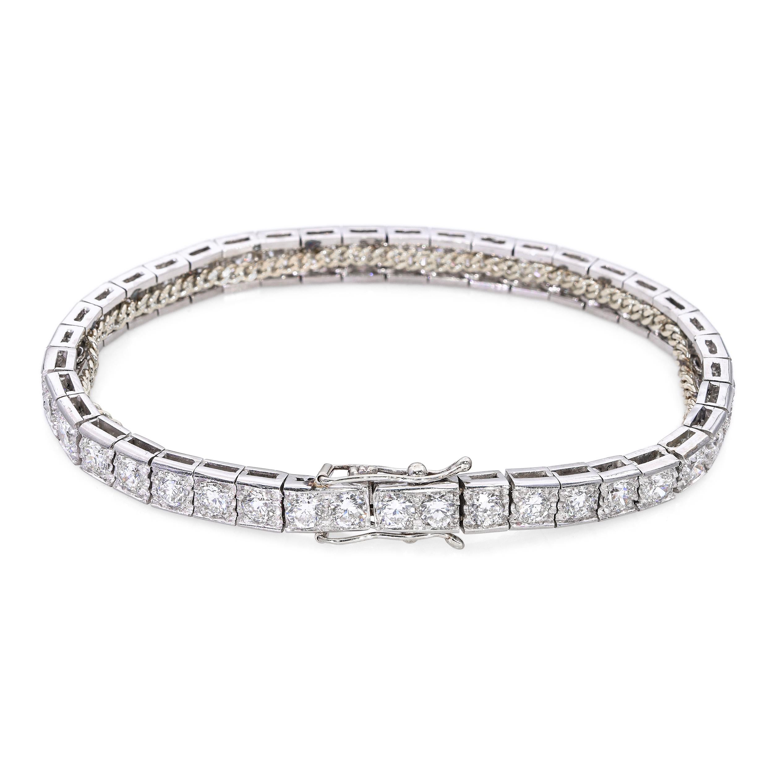 Art Deco Platinum 7tcw I VS1 Old European Cut Diamond Tennis Bracelet