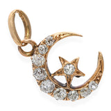 Antique Victorian Rose Gold Old Mine Cut Diamond Star and Crescent Pendant