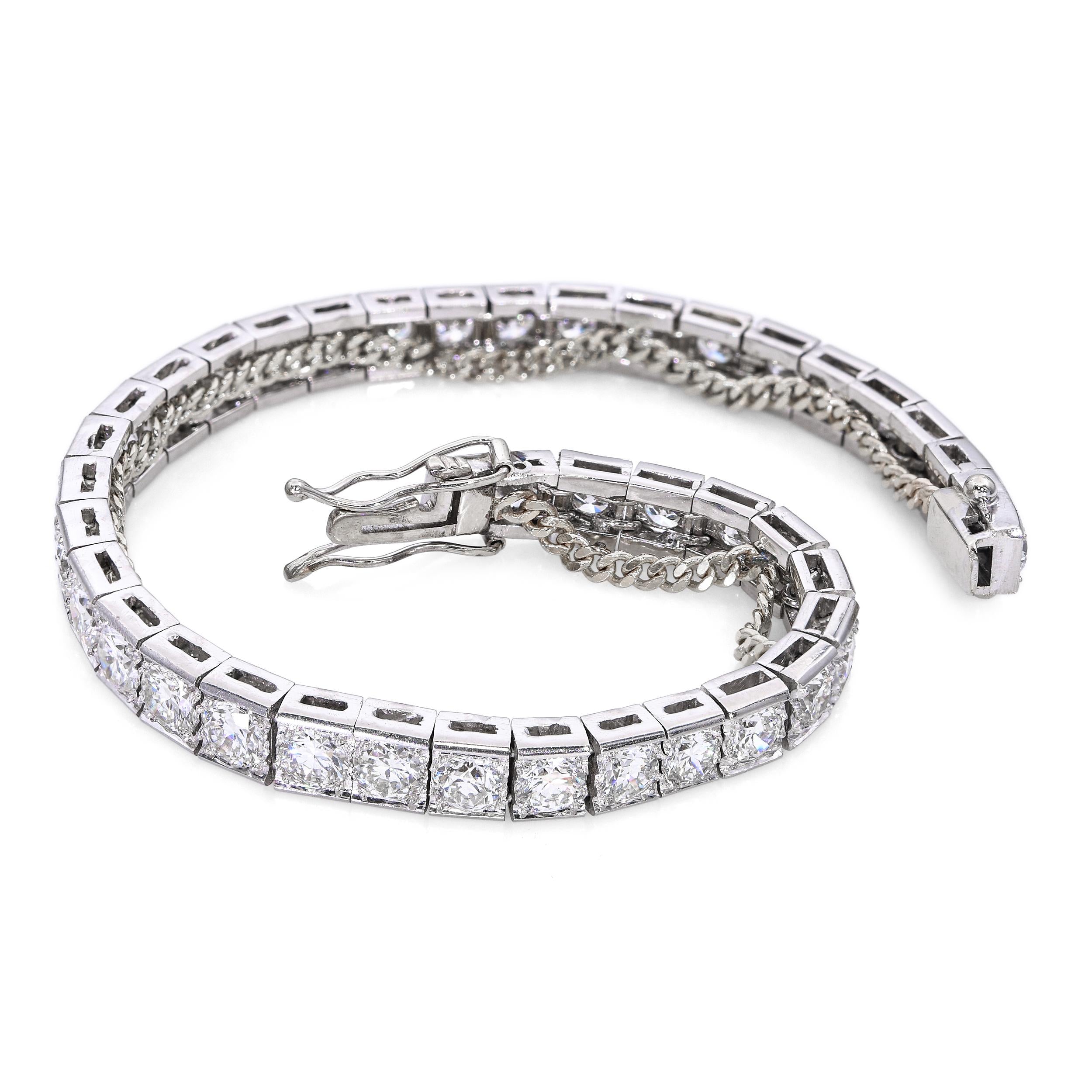 Art Deco Platinum 7tcw I VS1 Old European Cut Diamond Tennis Bracelet