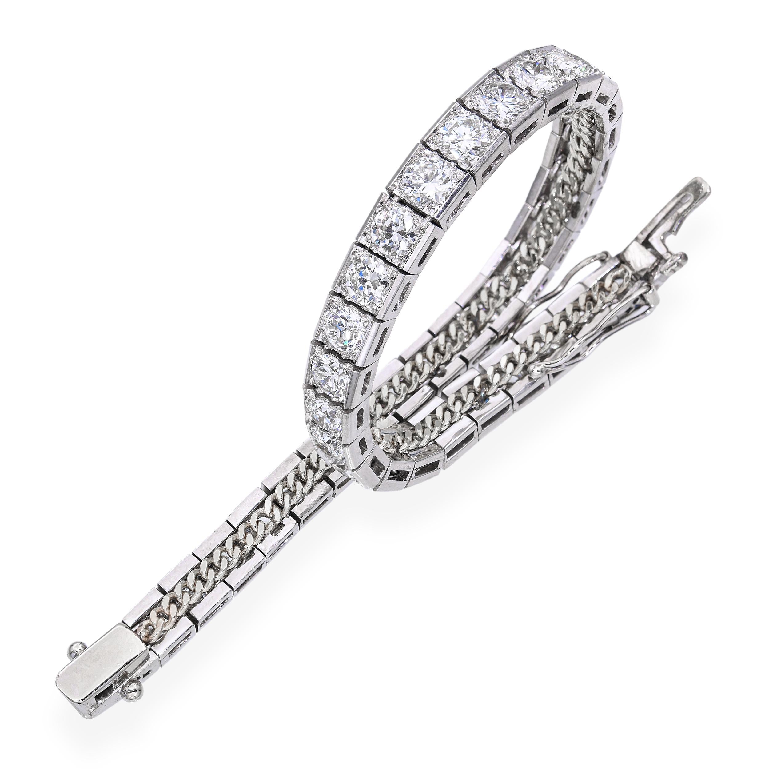 Art Deco Platinum 7tcw I VS1 Old European Cut Diamond Tennis Bracelet