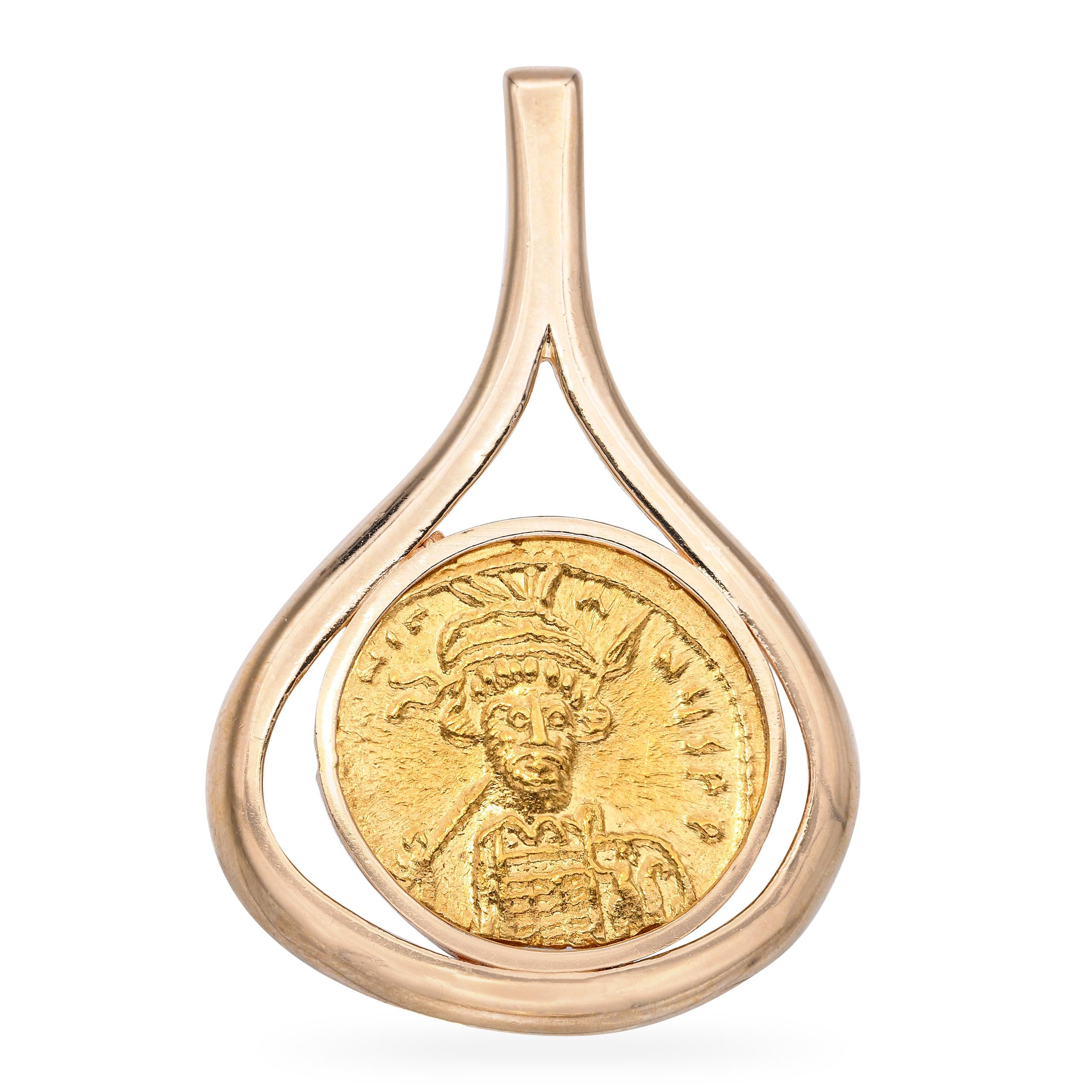 Antique Yellow Gold Byzantine Constantine IV Gold Solidus Coin Pendant