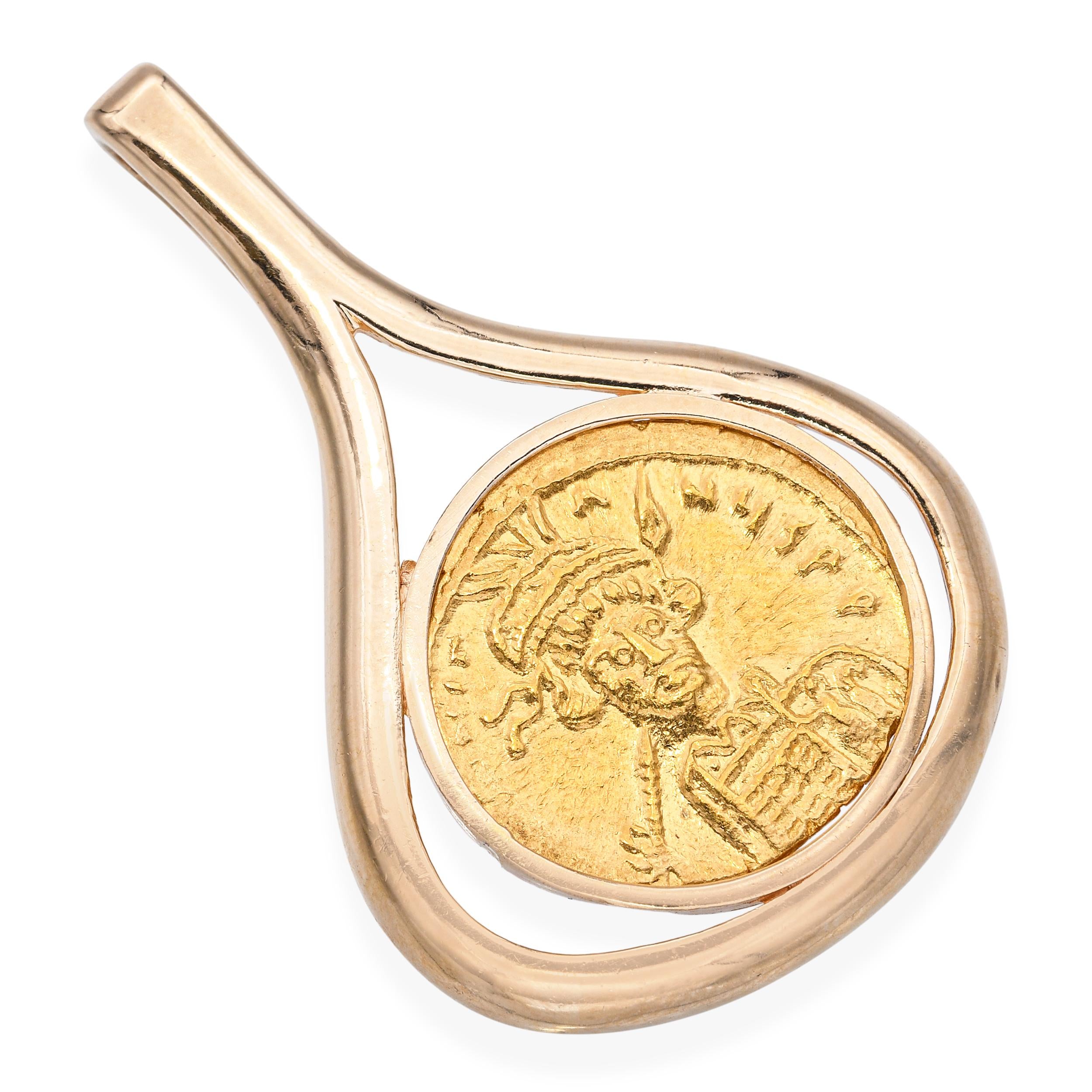Antique Yellow Gold Byzantine Constantine IV Gold Solidus Coin Pendant