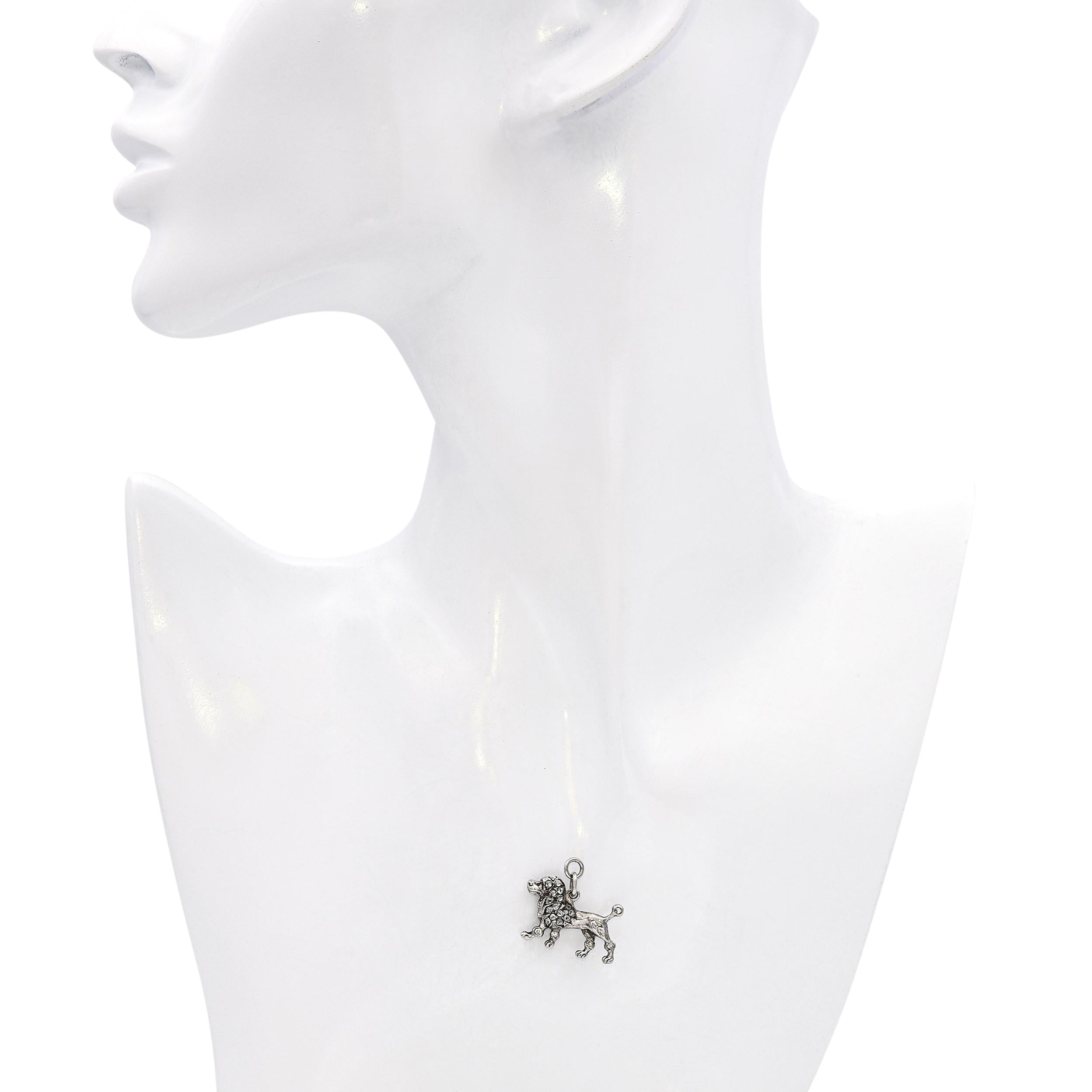 Antique Art Deco 16k White Gold Rose Cut Diamond Poodle Charm