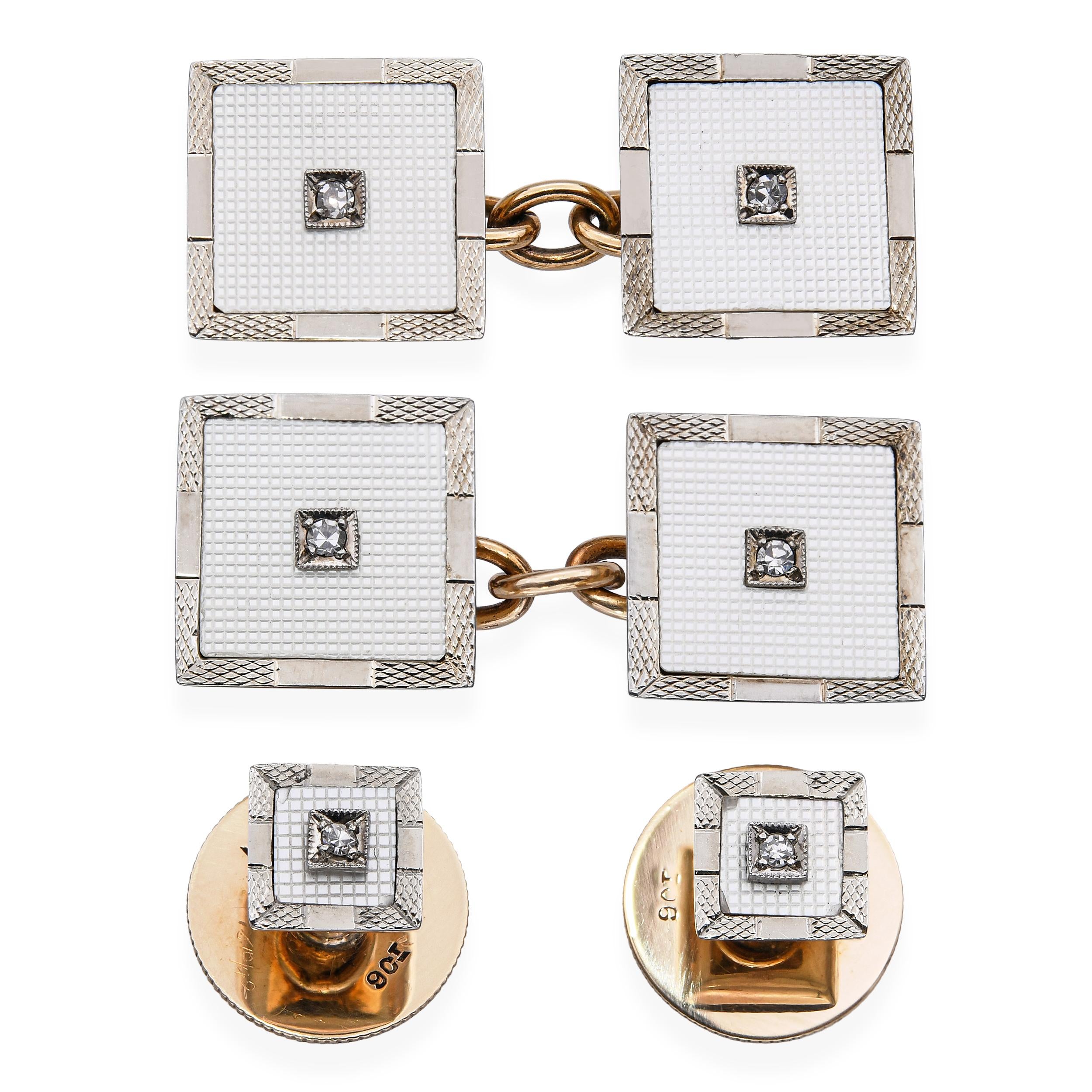 Antique Mappin & Webb 9k Yellow Gold and 14k White Gold Diamond Cufflink Set