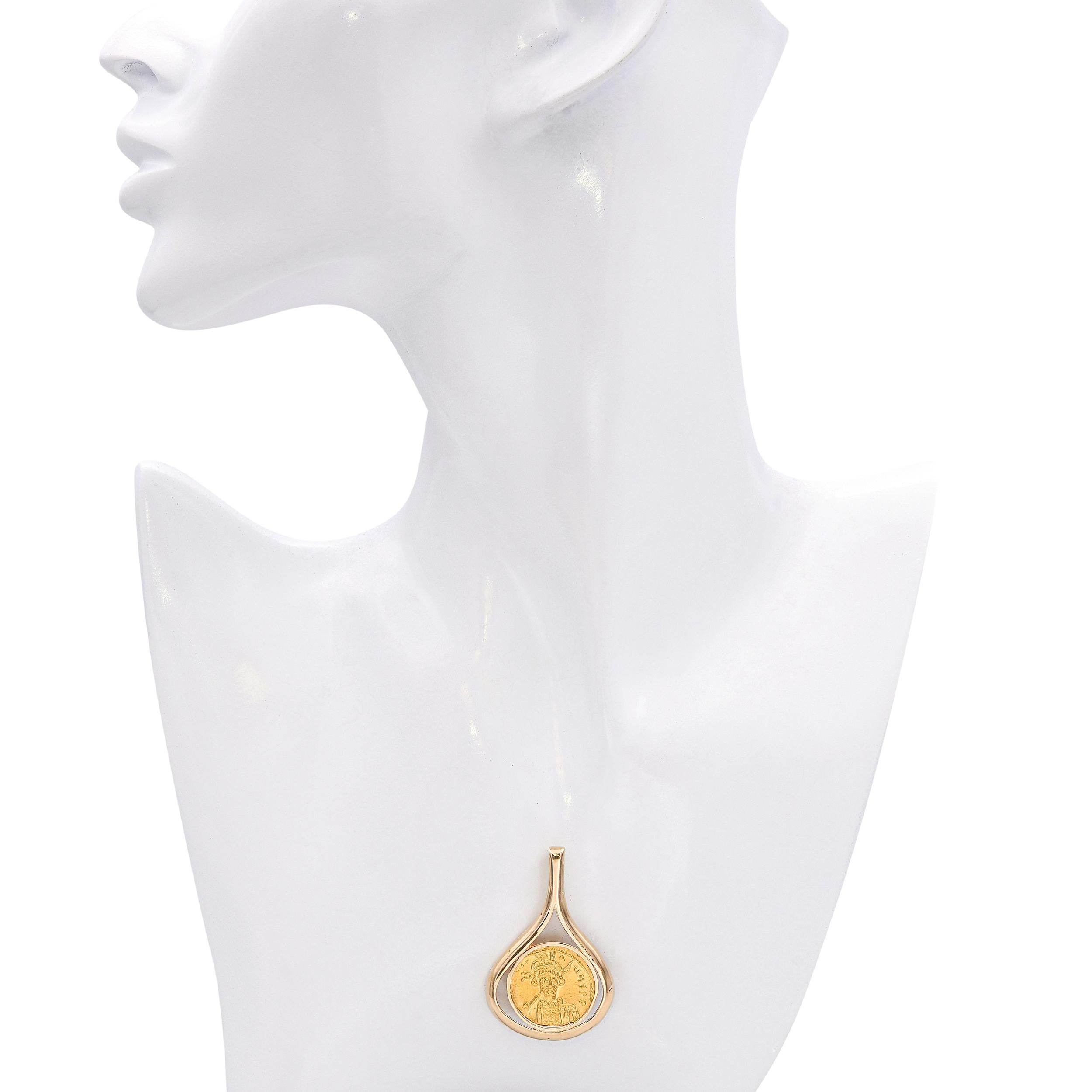 Antique Yellow Gold Byzantine Constantine IV Gold Solidus Coin Pendant