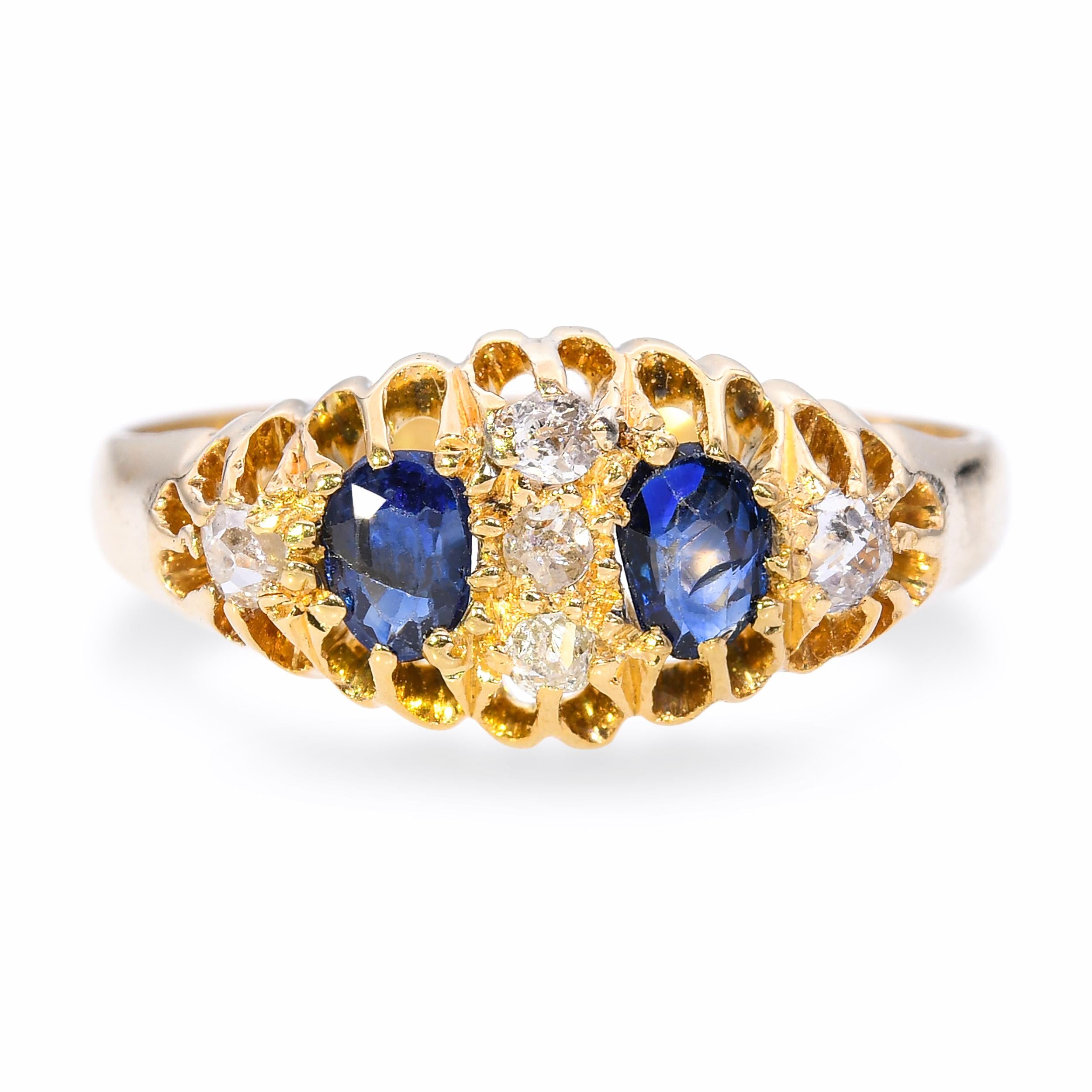 Antique 18k Yellow Gold 0.40tcw No-Heat Sapphire & Old Mine Diamond Ring
