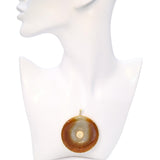 Vintage 14k Yellow Gold Variegated Jadeite Disk Pendant