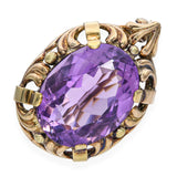 Antique 14k Yellow Gold Amethyst Ornate Brooch