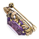 Antique 14k Yellow Gold Amethyst Ornate Brooch