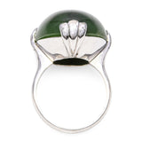 Vintage 18k White Gold Green Nephrite Jade Ring