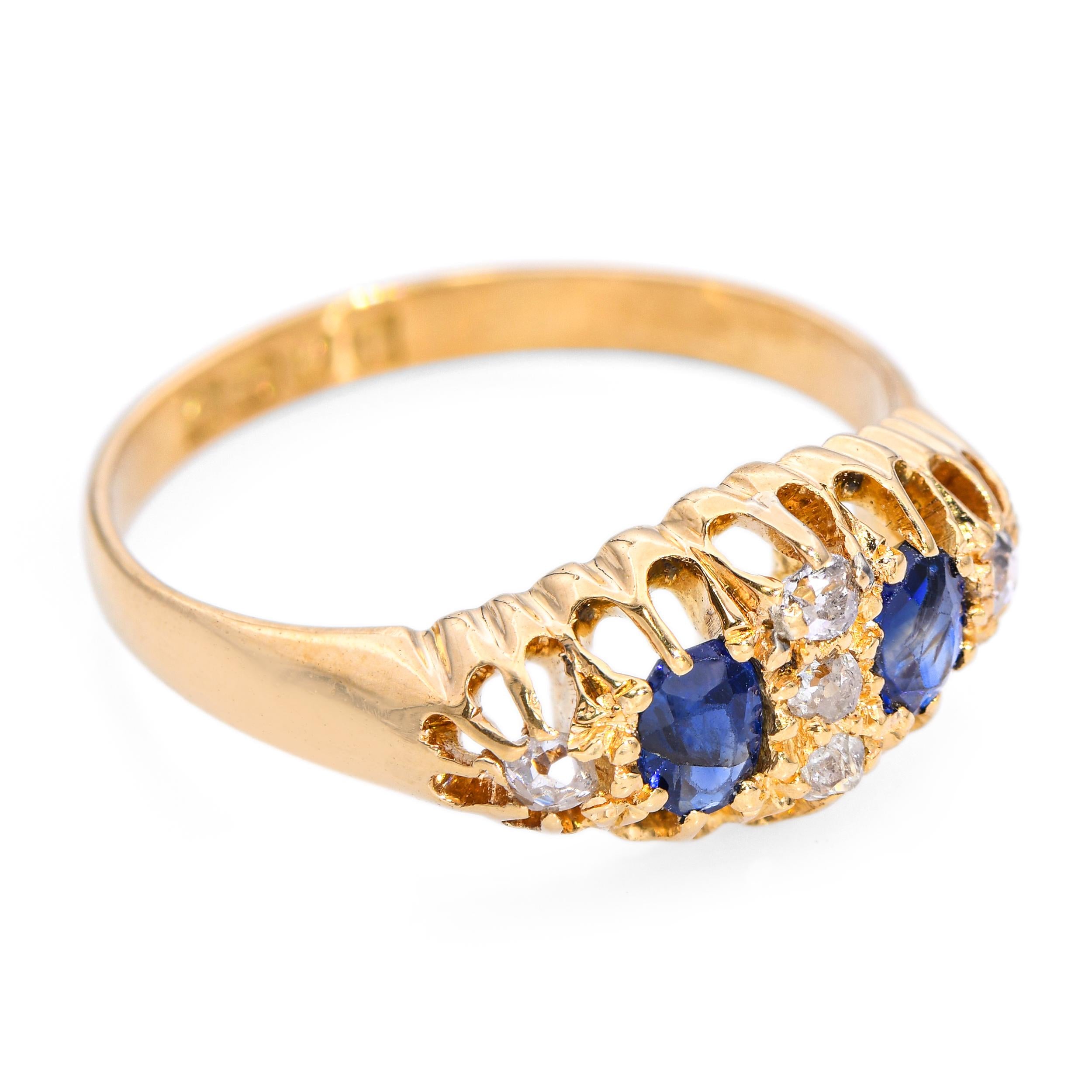 Antique 18k Yellow Gold 0.40tcw No-Heat Sapphire & Old Mine Diamond Ring