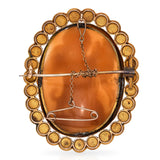 Antique 18k Yellow Gold Shell Cameo Boy with Dog and Bird Brooch