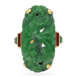 Antique 14k Yellow Gold Enamel and Jade Ring
