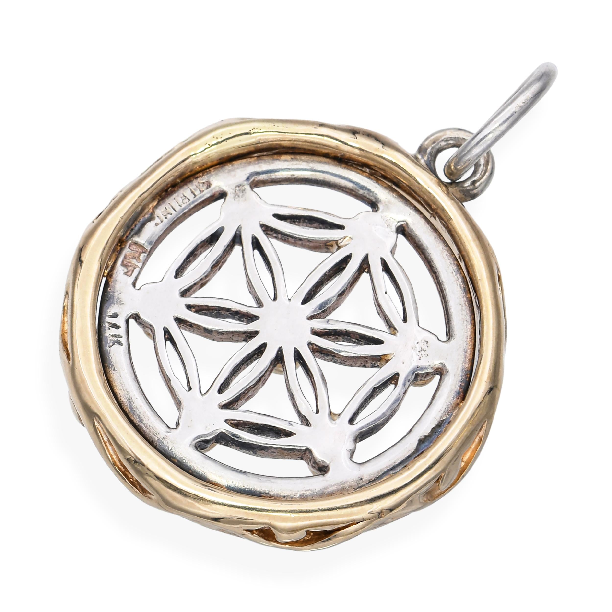 Vintage Sterling Silver and 14k Yellow Gold Geometric Pendant