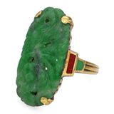 Antique 14k Yellow Gold Enamel and Jade Ring