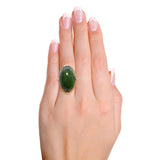 Vintage 18k White Gold Green Nephrite Jade Ring