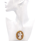 Antique 18k Yellow Gold Shell Cameo Boy with Dog and Bird Brooch