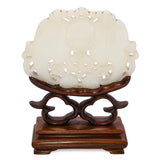 Vintage Carved Green Jade Figurine on Wooden Stand