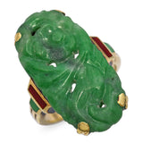 Antique 14k Yellow Gold Enamel and Jade Ring