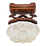 Vintage Carved Green Jade Figurine on Wooden Stand