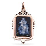 Antique 9k Rose Gold Hardstone Mary With Jesus Cameo Pendant